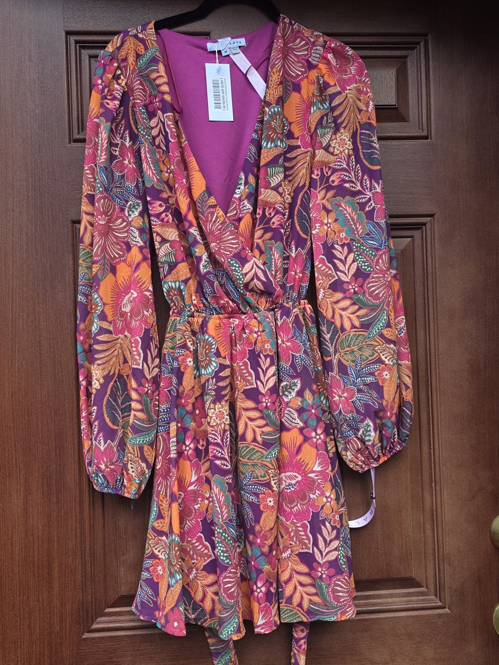 Baltic Born Floral Wrap Mini Dress in Magenta and Orange
